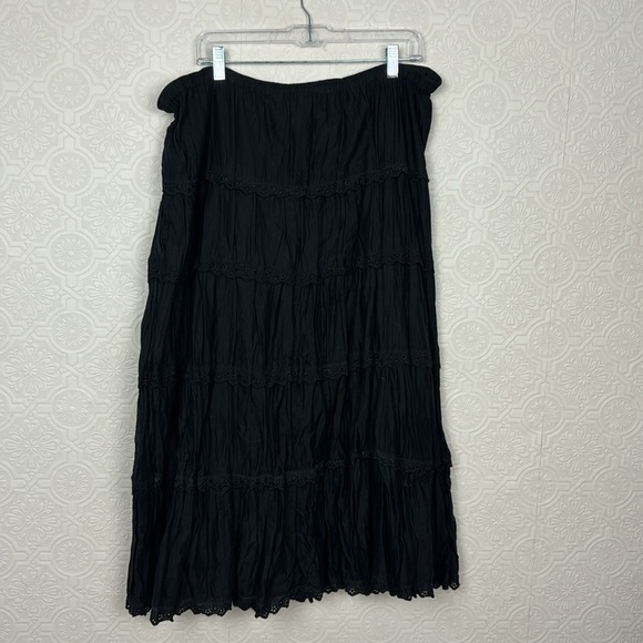 Y2K 90s Vintage Maxi Skirt Goth Whimsical Embroidered Boho Hippie Black Garden - Picture 5 of 5